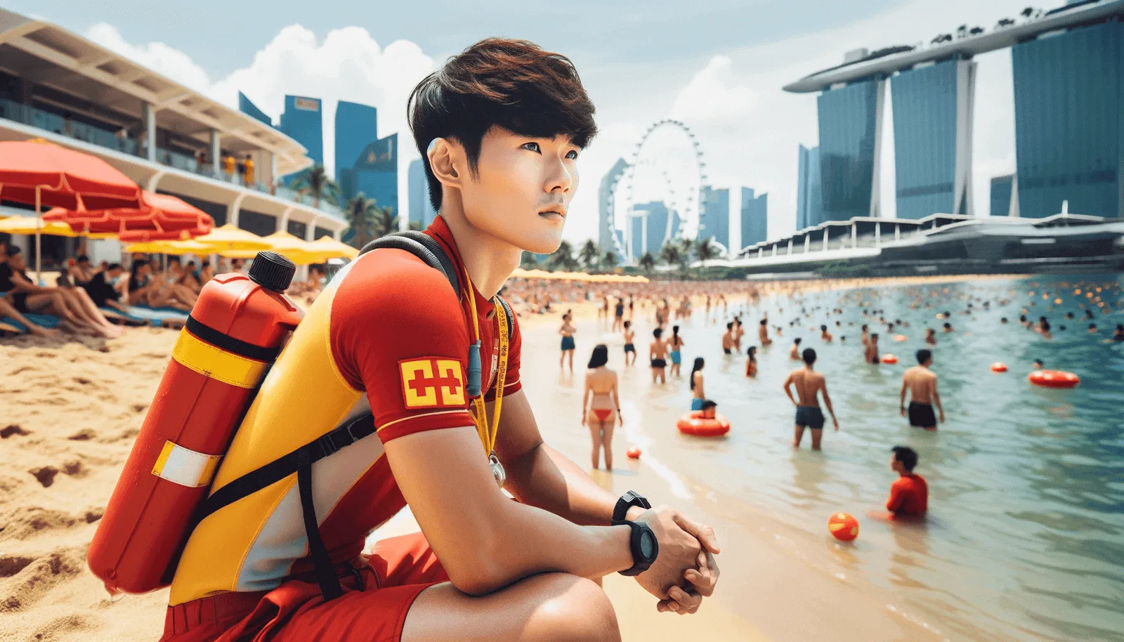 Certified lifeguard on duty at a swimming pool in Singapore